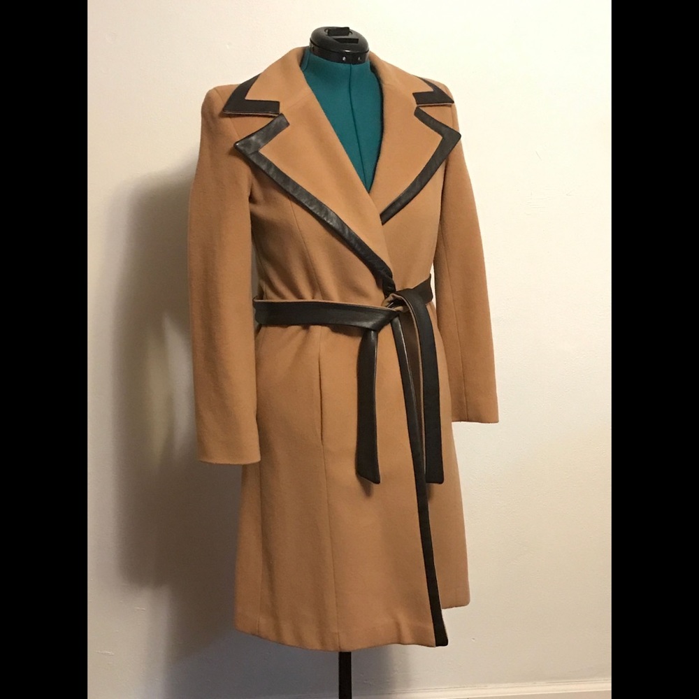 Vintage Wool Cashmere Leather Coat by Bebe